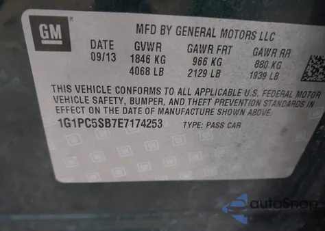 2014 Chevrolet Cruze 1Lt Auto из США, поврежденный, VIN 1G1PC5SB7E7174253